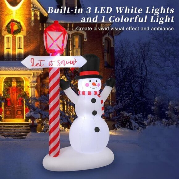 ⚡6.89FT Christmas Inflatables Snowman with Street Lamp Yard Outdoor Decorations - Picture 3 of 9